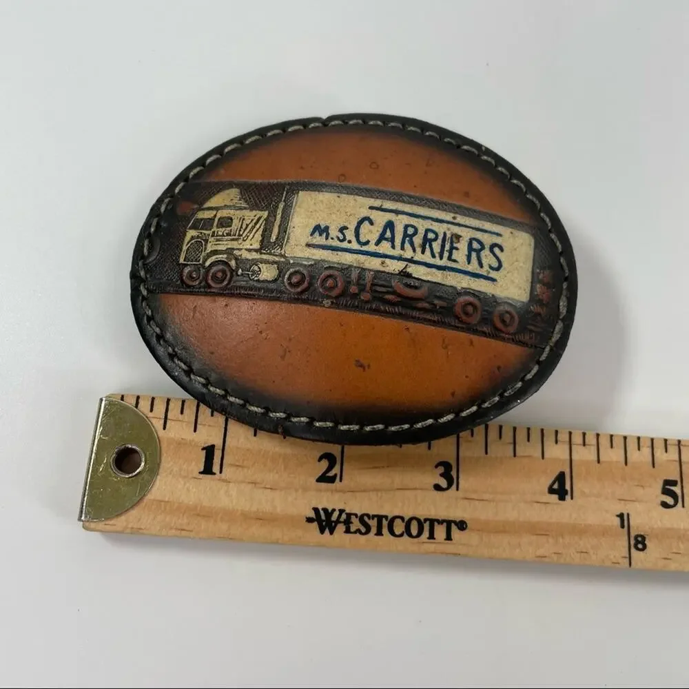 Hand made leather belt buckle M. S. Carriers truck
